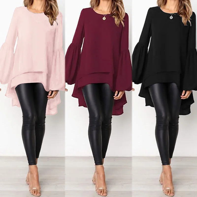 2023 ZANZEA Fashion Puff Sleeve Tops Women\'s Asymmetrical Blouse Elegant Casual Layered Blusas Female Blusas  Tunic