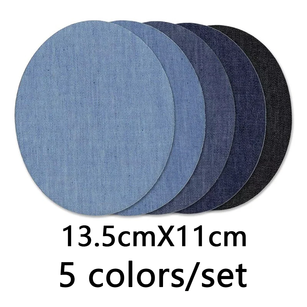 5PCS Dark Blue Rectangle Ellipse Sticky Hot Melt Glue Ironing Imitation Denim Pacthes for Repair Denim Jean Jacket Dress sleeve