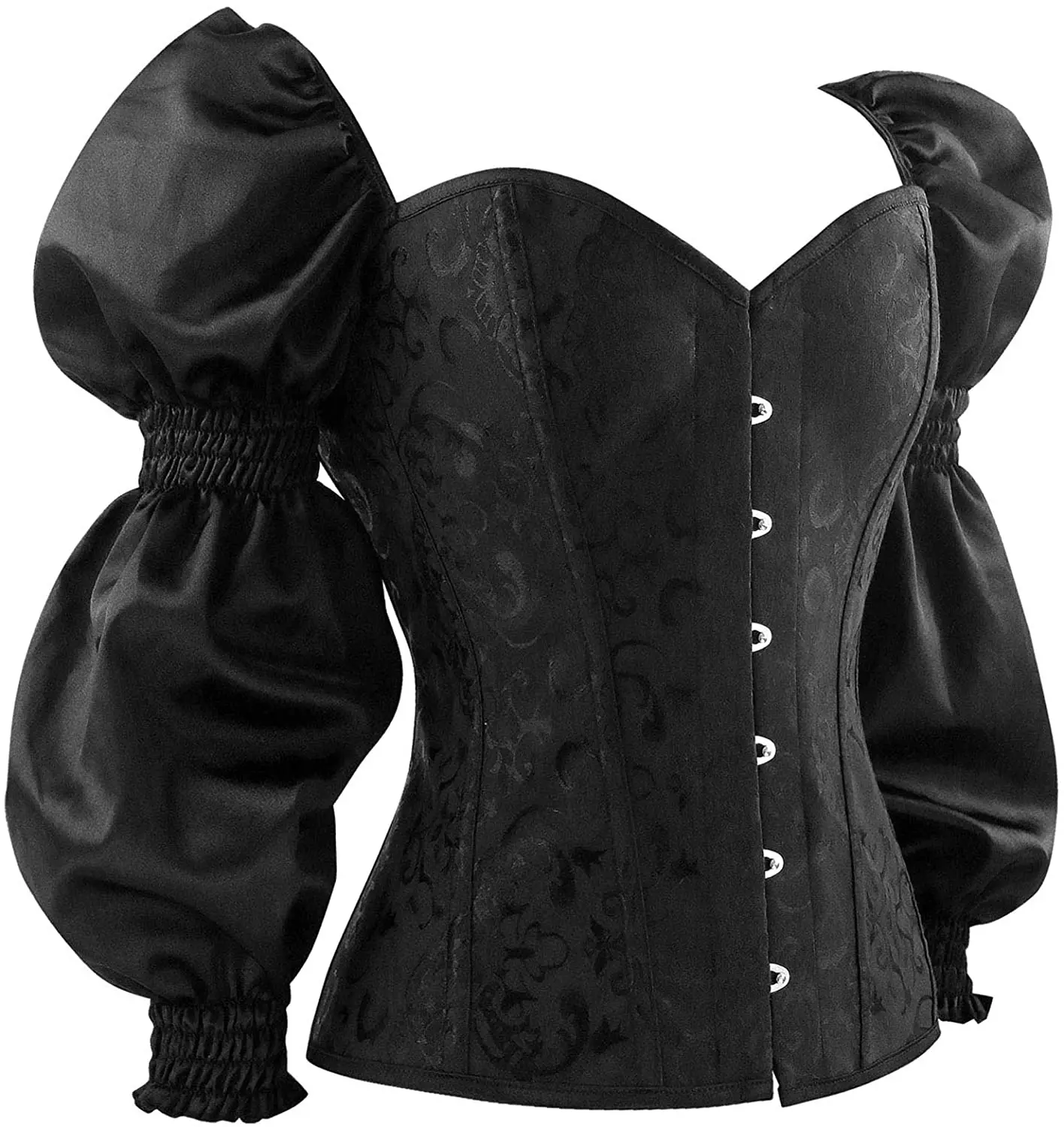 CEINTHRONEZ Women\'s Renaissance Victorian Brocade Long Sleeves Overbust Corset Top