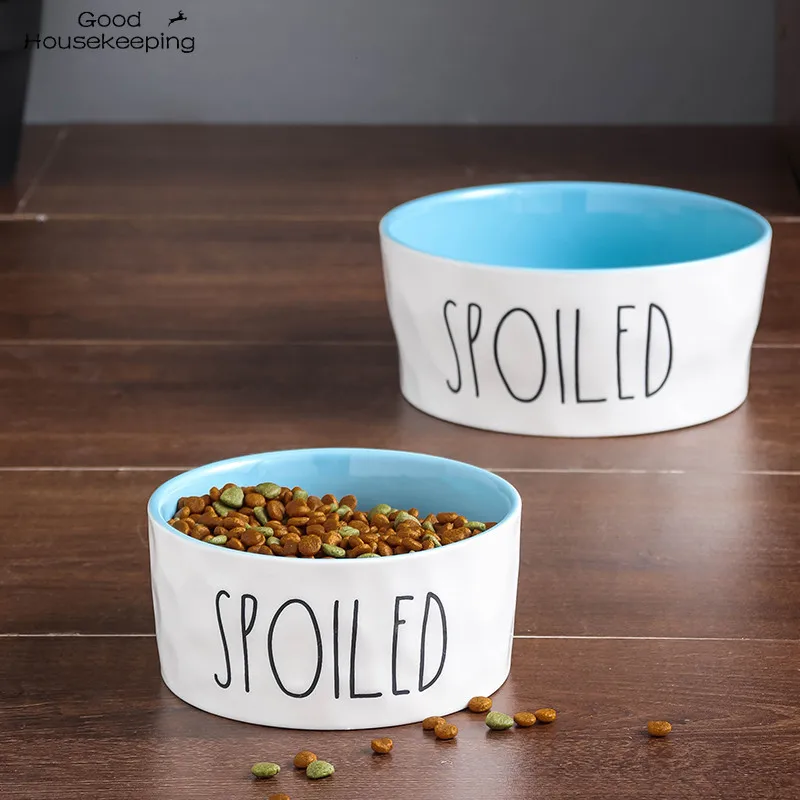 Cat Bowls Pet Food and Water Bowls Cartoon Letters Ceramic for Cats Dogs Pets Bowl Food Water Feeding Pet Supplies