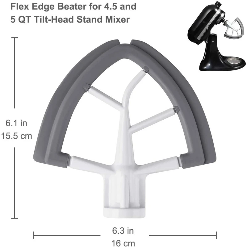 Flex Edge Beater for KitchenAid Tilt-Head Stand Mixer, 4.5-5 Quart Flat Beater Blade with Flexible Silicone Edges Bowl Scraper