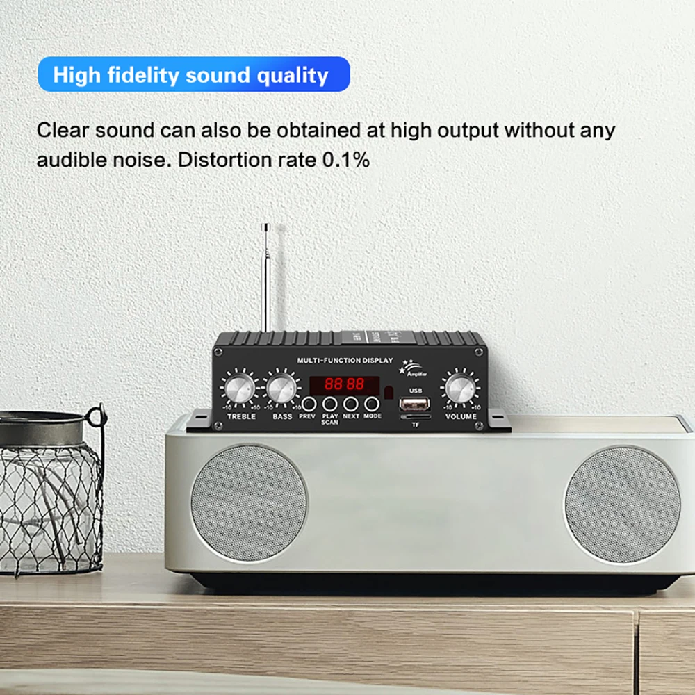 KINTER MA-140 2 Channel USB/TF Bluetooth FM Radio Hi-Fi Stereo Audio Amplifier, Perfect for Home Theater & Car Audio DC12V