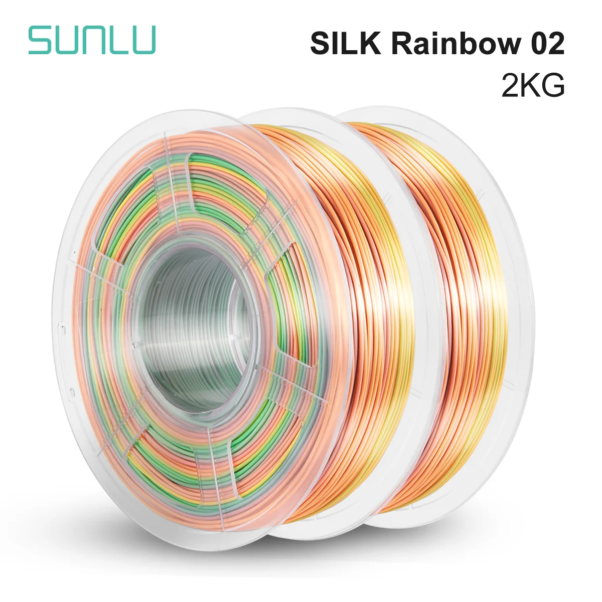 SUNLU SILK Rainbow 1.75MM 1KG*2Rolls Close To SILK Texture Effect Bright Color No Bubble For All Types Of FDM 3D Printers