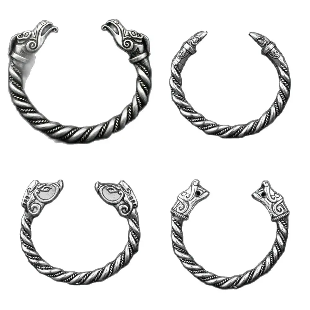 Trendy Handmade Customize Viking Wolf Wild Boar Bracelet For Men Cuff Tibetan Silver Odin Raven Opening Bangle Bracelets Jewelry