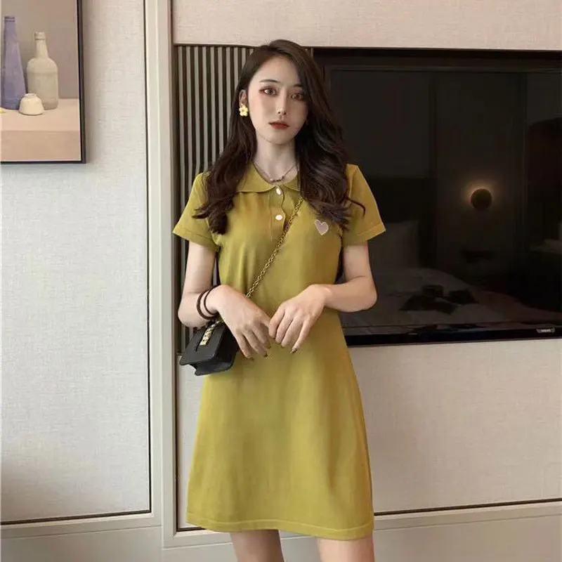 2021 New Fashion Women Solid Polo Dress Cute Heart Party Elegant T-shirt Summer Mini Dresses Female Short Sleeve Vestidos