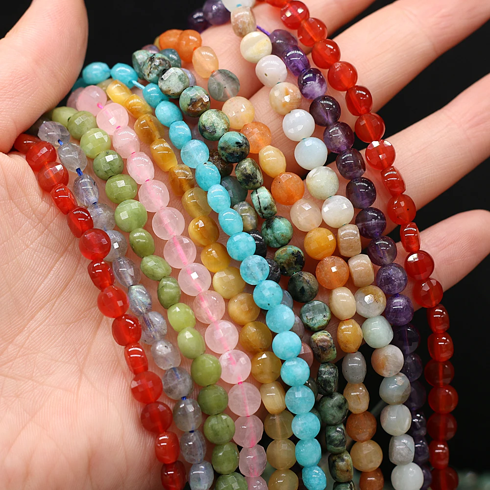 Natural Stone Beads Rose Quartz/Chrysolite/Emerald/Agate/Unakite Faceted Bead For Jewelry Making DIY Necklace Bracelet Accessory