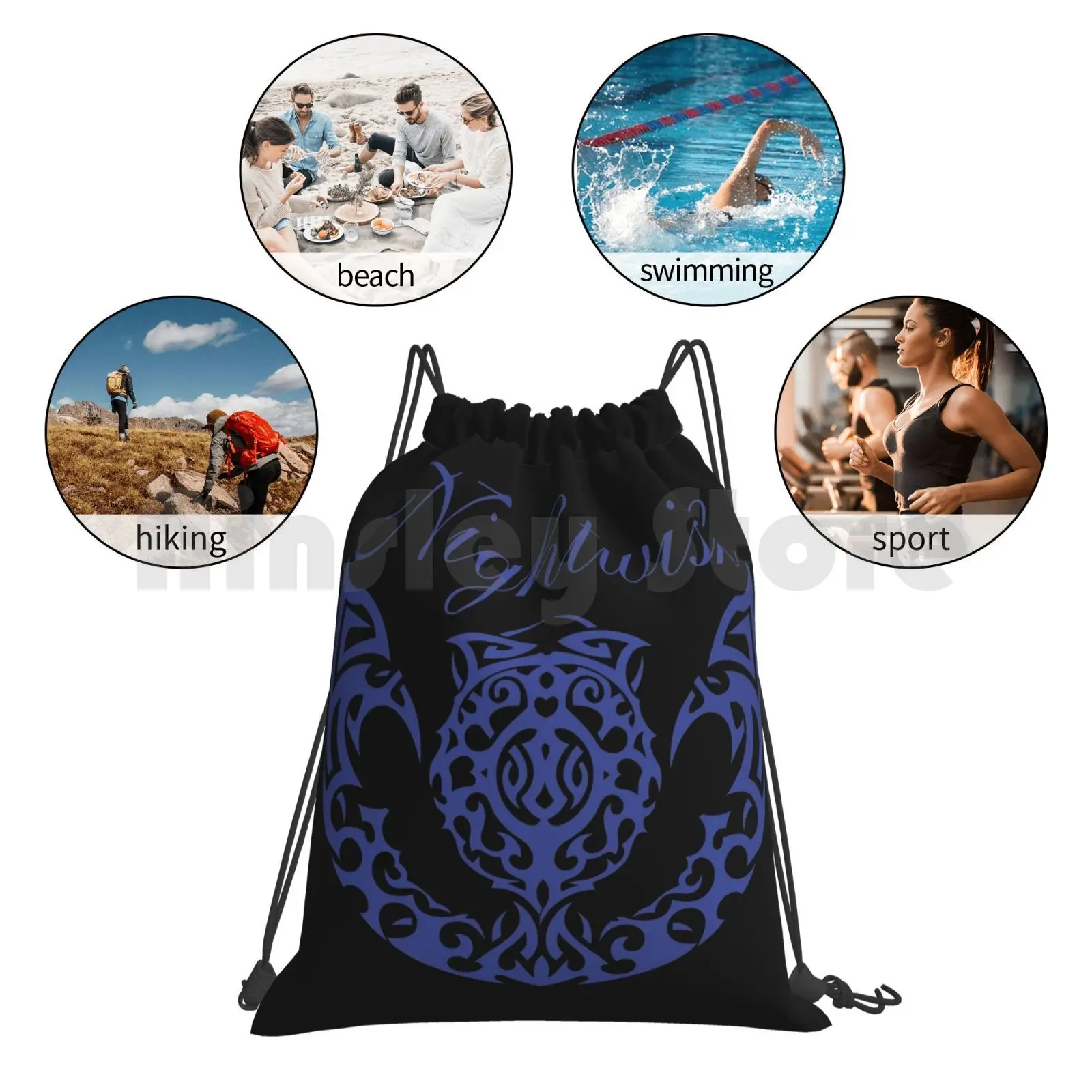 Mochila impermeável Drawstring para Nightwish Band, Capa Grupo Musical, Gym Bag