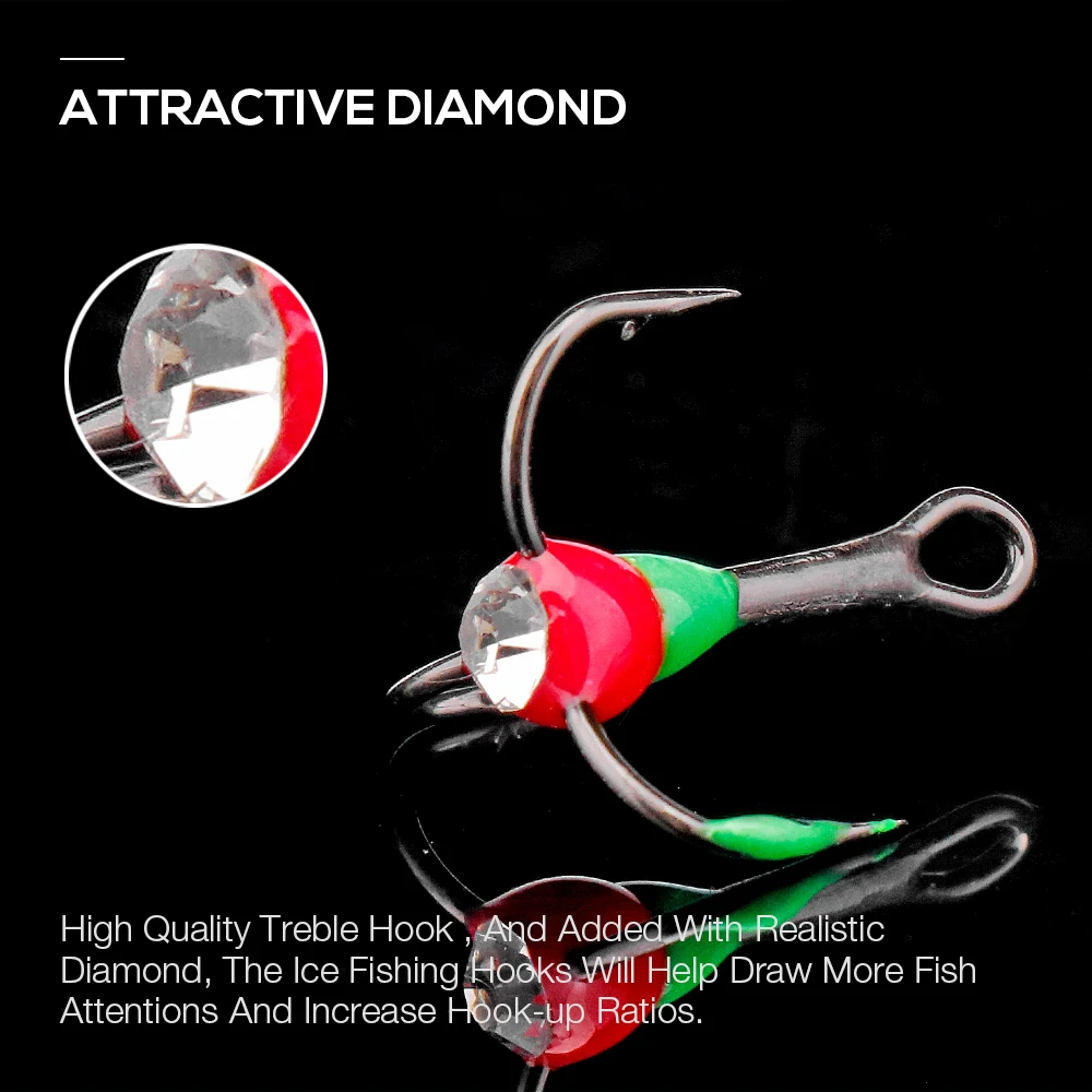 خطافات صيد موازن 5 قطع من تريهوك 8 # 10 # 12 # 14 # خطافات من الفولاذ الكربوني لصيد الأسماك في الشتاء معالجة مع علبة بلاستيكية #2