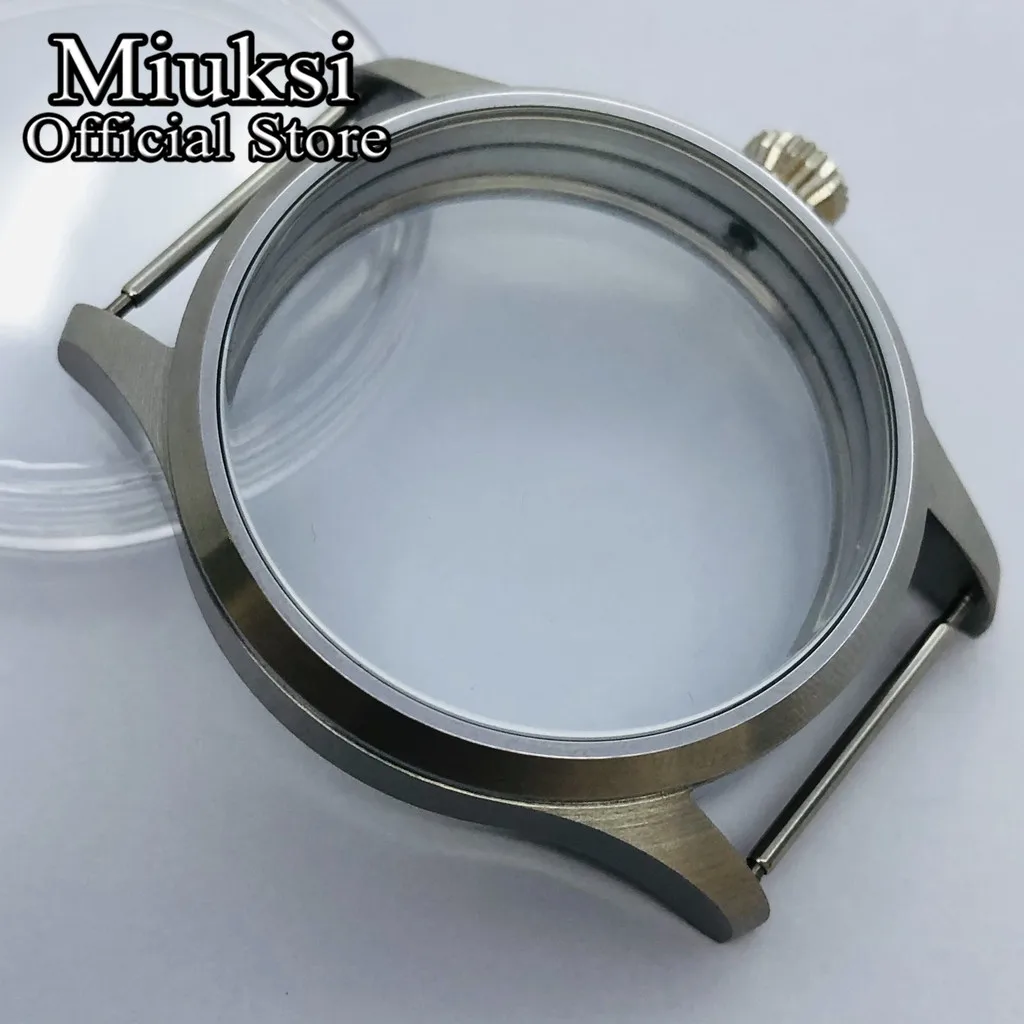 Miuksi 42mm silver copper black steel watch case sapphire glass fit ETA 6497 6498 Seagull ST3600 ST3620 ST36 series movement