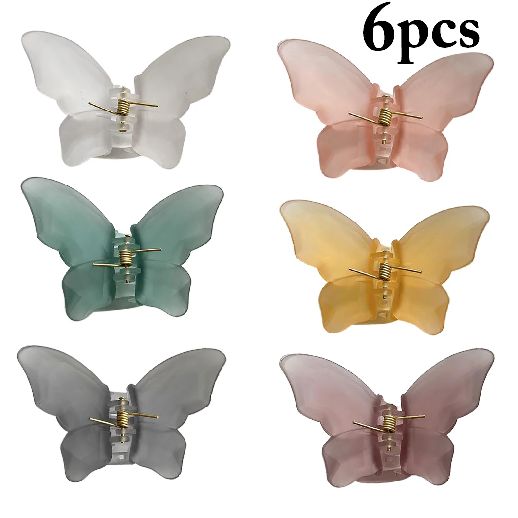 

6pcs Women Girls Cute Colorful Butterfly Plastic Hair Claws Sweet Hair Ornament Clip Hairpins Headwear Fashion Hair Accessories