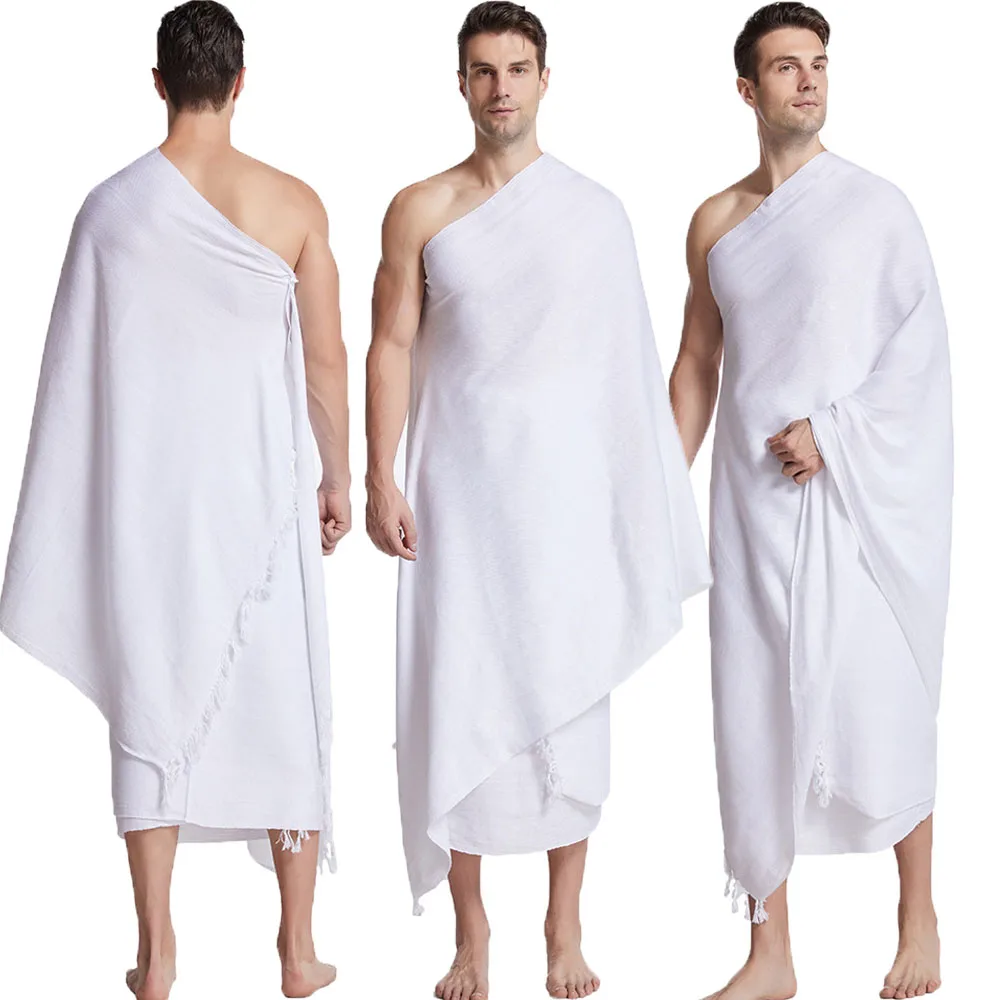 

2PCS Arab Muslim Hajj Ihram Umrah Towel Men Prayer Shawl Pilgrimage Ramadan Islamic Mecca Turkish Towel Worship Hajj Costume