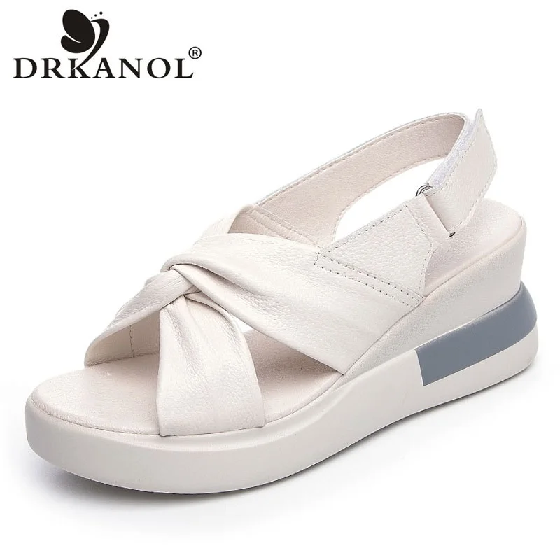 DRKANOL Fashion Trend Women Wedges Sandals 2024 Summer Open Toe Fish Mouth Bow-knot High Heel Shoes Casual Platform Sandals