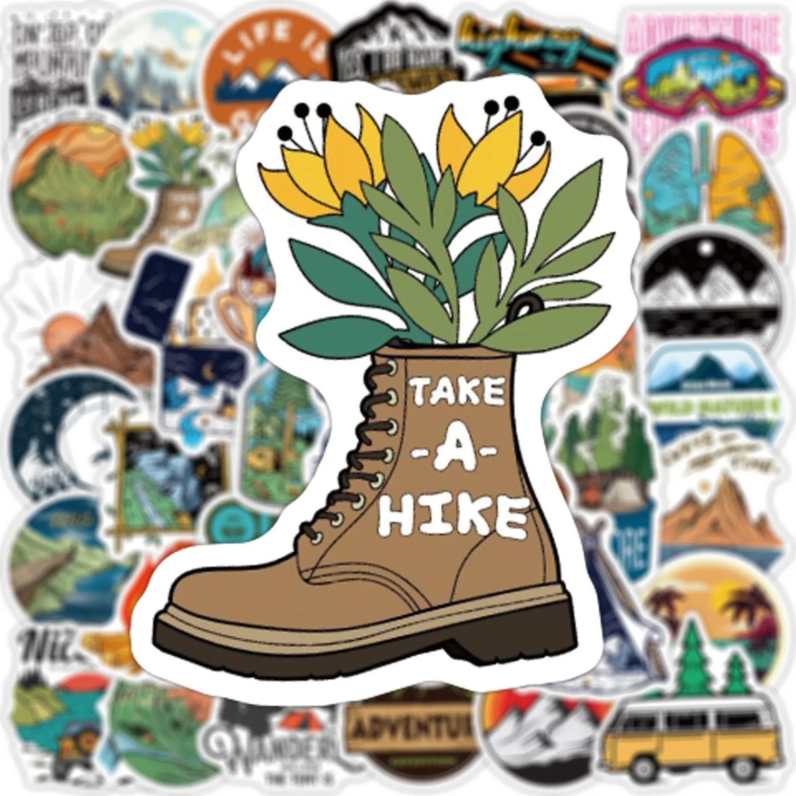 10/50/100pcs Travel Hiking Outdoor Wild Adventure Stickers Outside Camping Decal for Phone Laptop Luggage Bike Car Sticker