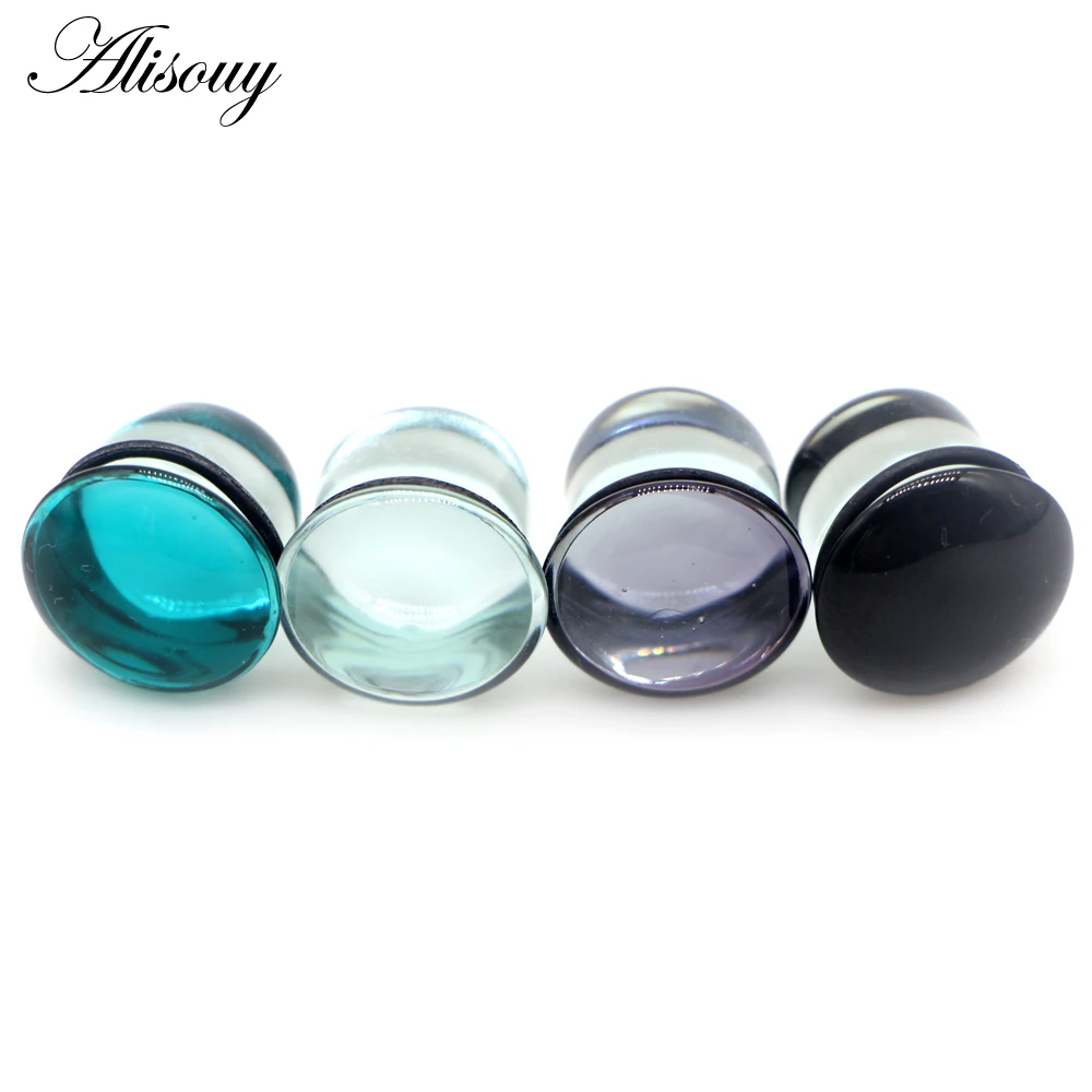 Alisouy 2pc 6-25mm Glass Ear Expander Stretcher Ear Saddle Plugs Single Flared Tunnel Gauge Helix Earrings Body Piercing Jewelry