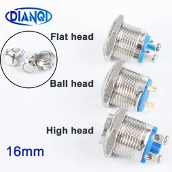 16mm Flat High spherical round head metal push button switches reset button momentary start waterproof mechanical equipment horn