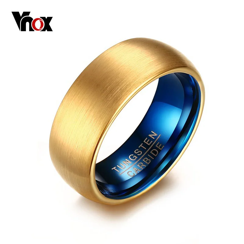 Vnox Men\'s Blue Tungsten Ring Classical Gold-color Rings Men Tungsten Jewelry