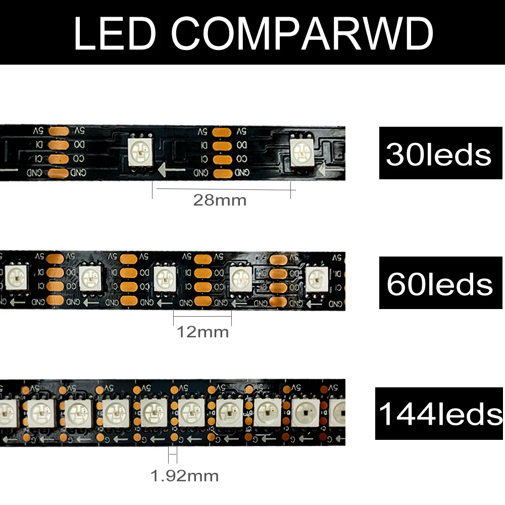 Bande lumineuse intelligente à 30/60/144led/m, ruban d'éclairage, adressable individuellement, IP30/IP65/IP67, DC12V WS2815 5050RGB, 5m/rouleau, noir/blanc, PCB