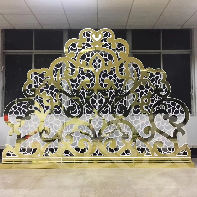 Wedding Props Stage Background Round Frame Stand Gold Mirror Arch Backdrop For Wedding Decoration