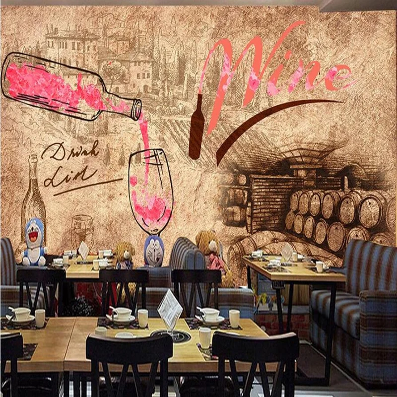 Custom Mural Wallpaper 3D Retro Winery Wine Cellar Bar Hotel Background Home Decor Self-Adhesive Waterproof Wall Sticker Fresco