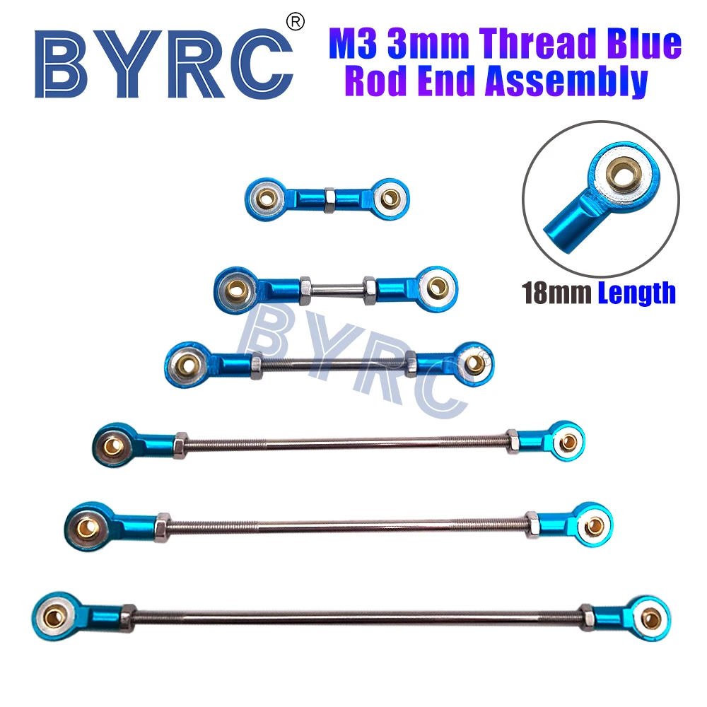 Aluminum M3 3mm Thread 18mm Length Blue Rod End Assembly Metal Tie Rod End Assembly Suit for 1/10 RC  Crawler Car