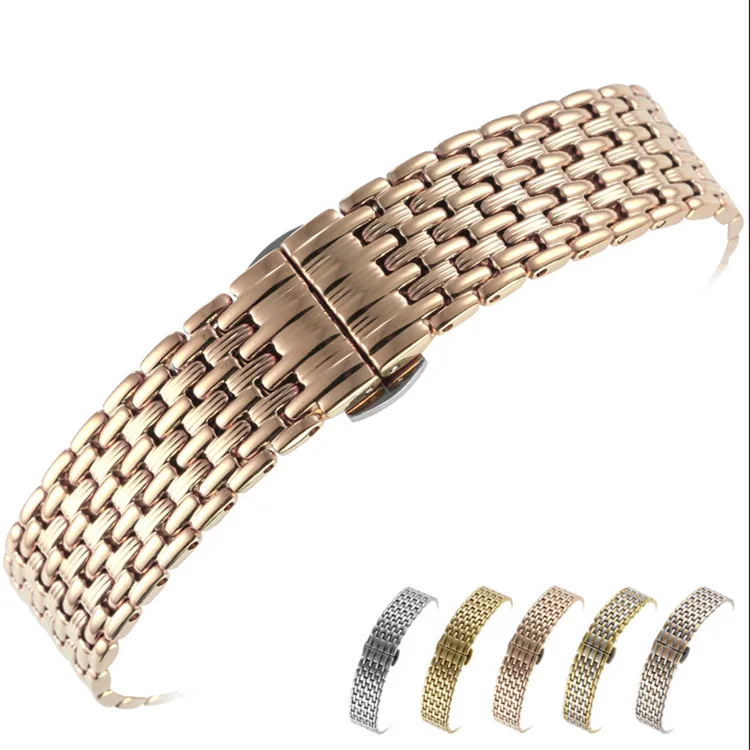 NO LOGO Thin Nine Beads Solid Stainless Steel Watch Band 13 18 20 22mm Women\'s Stainless Steel Bracelet Women\'s Strap