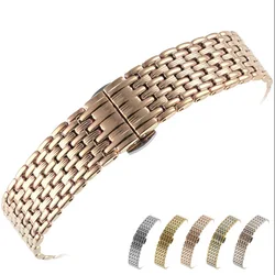 NO LOGO Thin Nine Beads Solid Stainless Steel Watch Band 13 18 20 22mm Women's Stainless Steel Bracelet Women's Strap