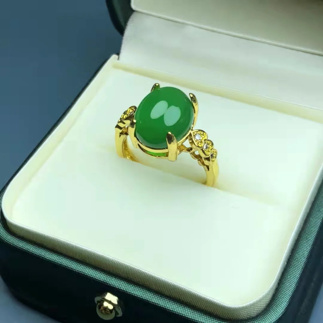 

High Quality Real Green Natural Agate 925 Sterling Silver Couple Women Jewelry Lucky Stone Finger Jade Ring Fine Accessories