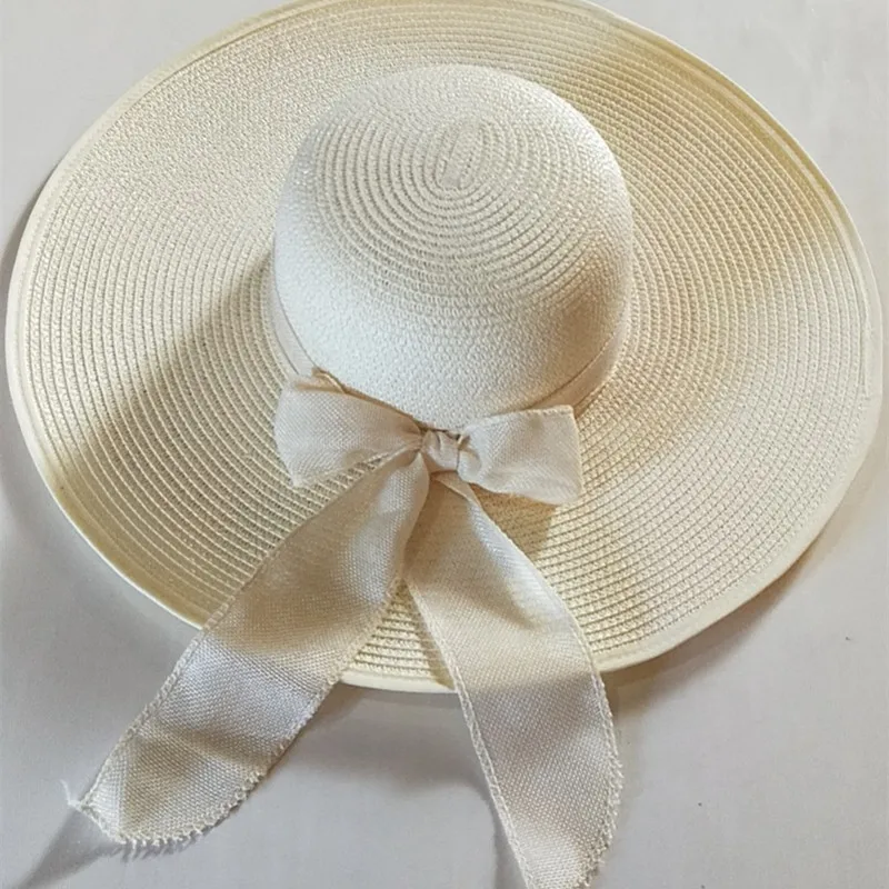 Summer Women\'s Bowknot Straw Hat New Beach Big Brimmed Hat Foldable Travel Seaside Vacation Travel Outdoor Sunscreen Caps