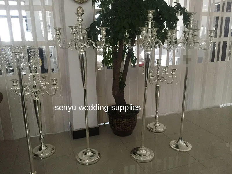 

12pcs ) Tall 5-arms Metal Gold Candelabras Without Pendants Romantic Wedding Table Candle Holder Home Decoration senyu0772