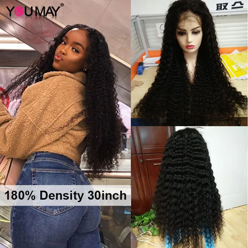 Full Lace Human Hair Wigs Fake Scalp Human hair Brazilian Deep Curly Transparent HD 30 Inch Full Lace Wig 250 Density For Black