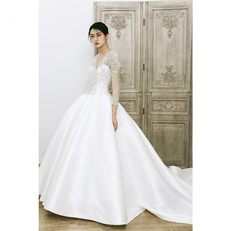 Robe de mariée en Satin avec dentelle perlée, dos nu, personnalisée, 2022