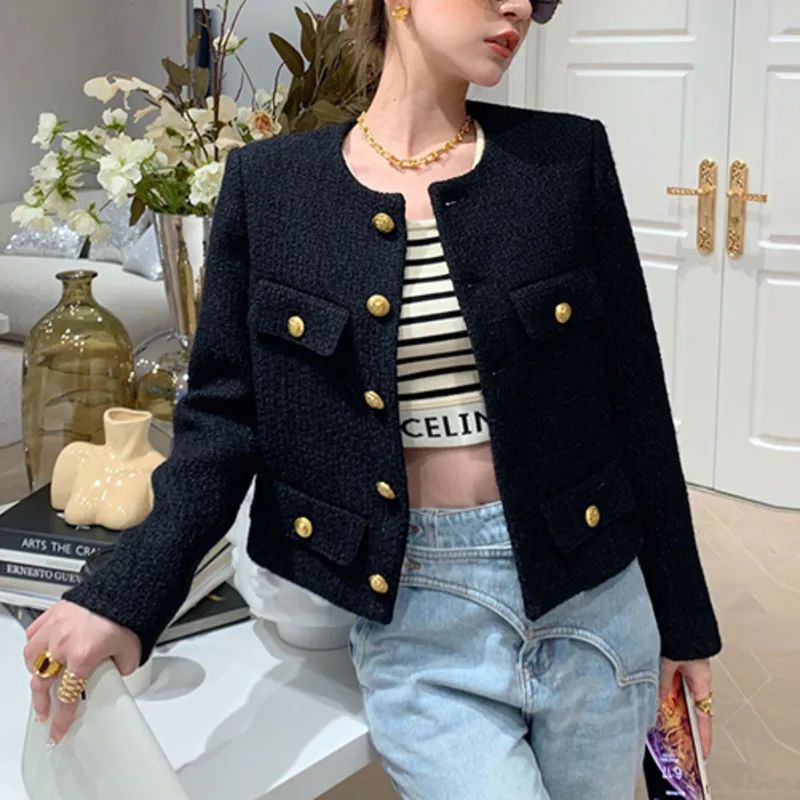 Tweed Jackets Women Runway 2022 Autumn Fashion High Quality Button Up Long Sleeve Elegant Vintage Clothes Top Outwear Mujer