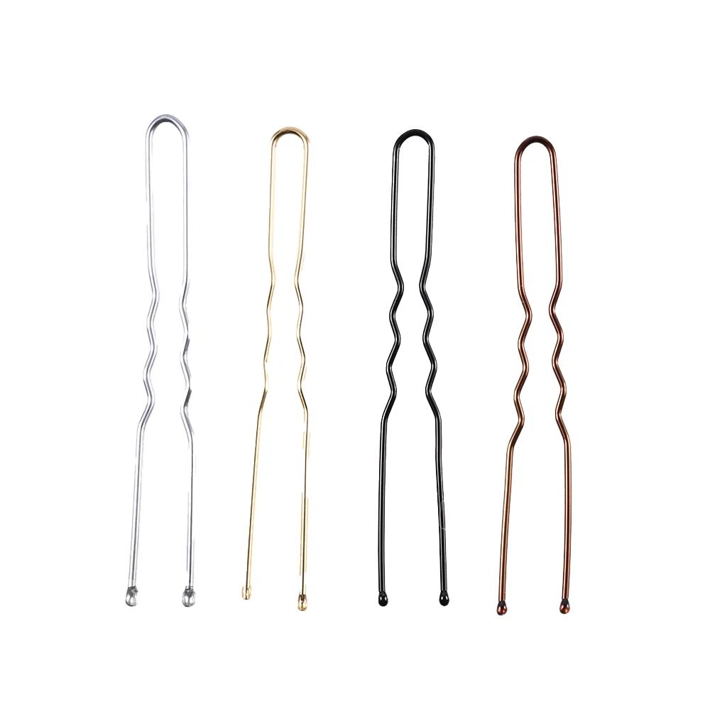 50 Pcs/Bag U Shaped Metal One-word Hairpin Simple Style Hairpin Rubber Head Non-falling Paint Hairpin Female Ins Bangs Clip