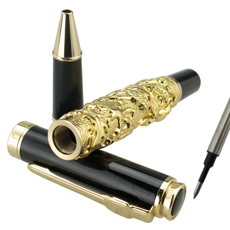 Jinhao rollerball caneta auspicioso dragão escultura caneta pesada, caneta de presente dourada para escritório, escola e casa assinatura caneta