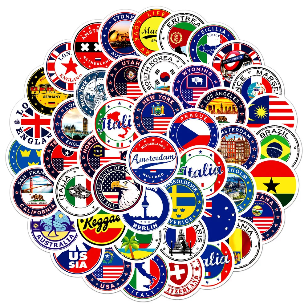60Pcs National Flags Stickers Toys Sticker DIY Scrapbooking Suitcase Flag Logo Envelope Sealing Sticker