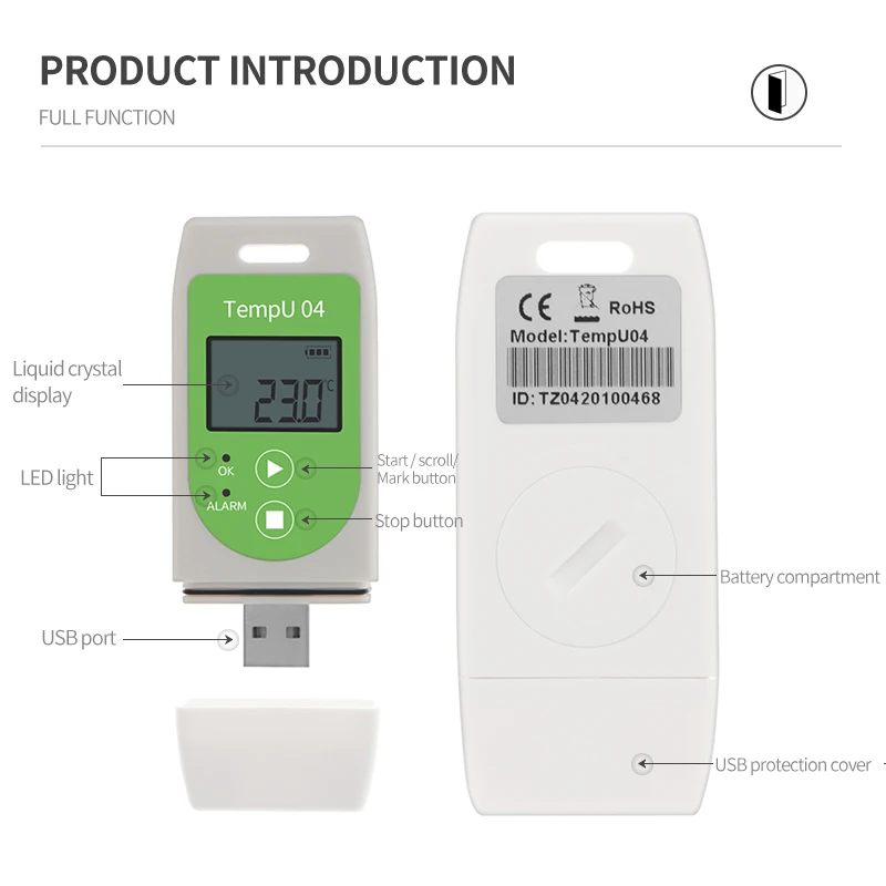 TempU04 USB Temperature Data Logger Reusable Temperature Recorder PDF Report Temperature Record Instrument