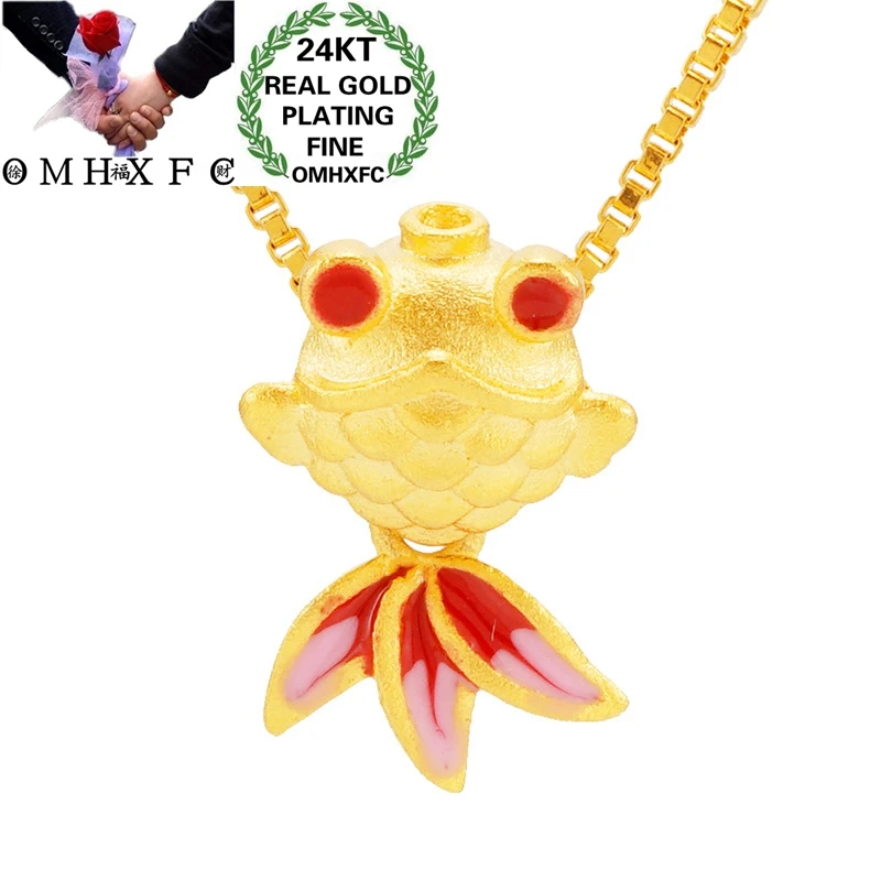 OMHXFC Jewelry Wholesale PN422 European Fashion Hot Fine Woman Girl Party Birthday Wedding Gift Goldfish 24KT Gold Pendant Charm