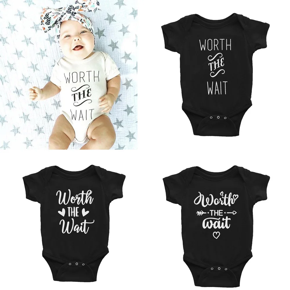 Casual Fashion Funny Baby Kids Boys Letter Printed Soft Worth The Wait Playsuit Outfits  Clothes Drop Shipping