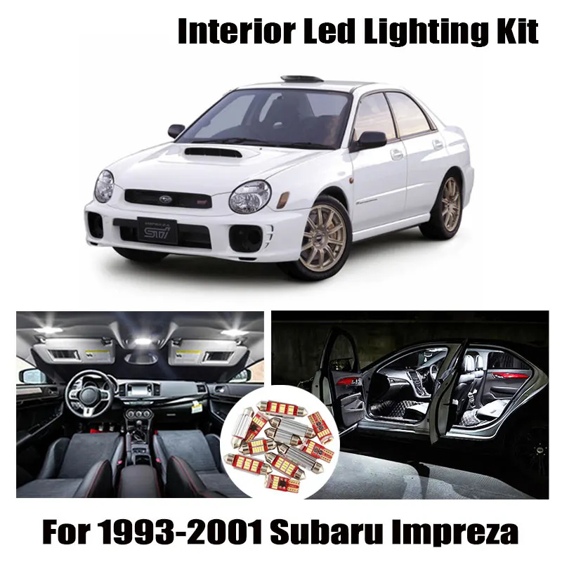 9pcs White LED Bulbs Interior Map Dome Light Kit Fit For 1993-1999 2001 2000 2001 Subaru Impreza Trunk Cargo License Plate Lamp