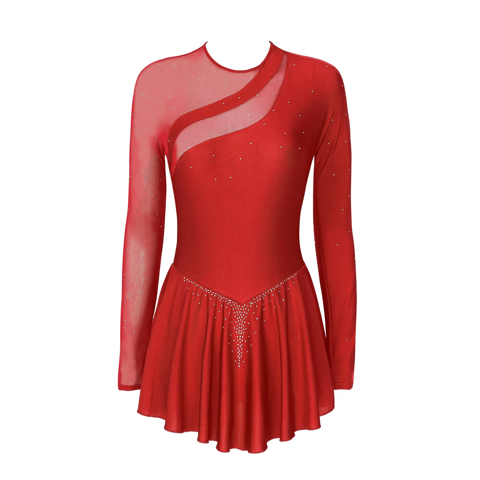 Women Figure Skating Dress Sparkling Rhinestone Dance Dress Artistic Gymnastic Training Performance Ballet Dance Leotard Costume