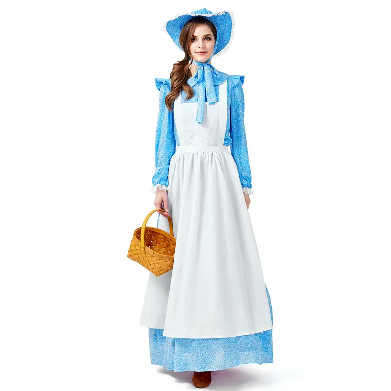 

Women Halloween Maid Waitress Costumes Female Countrywoman Young Lady Cosplay Carnival Purim Nightclub Role Playing Party Dress