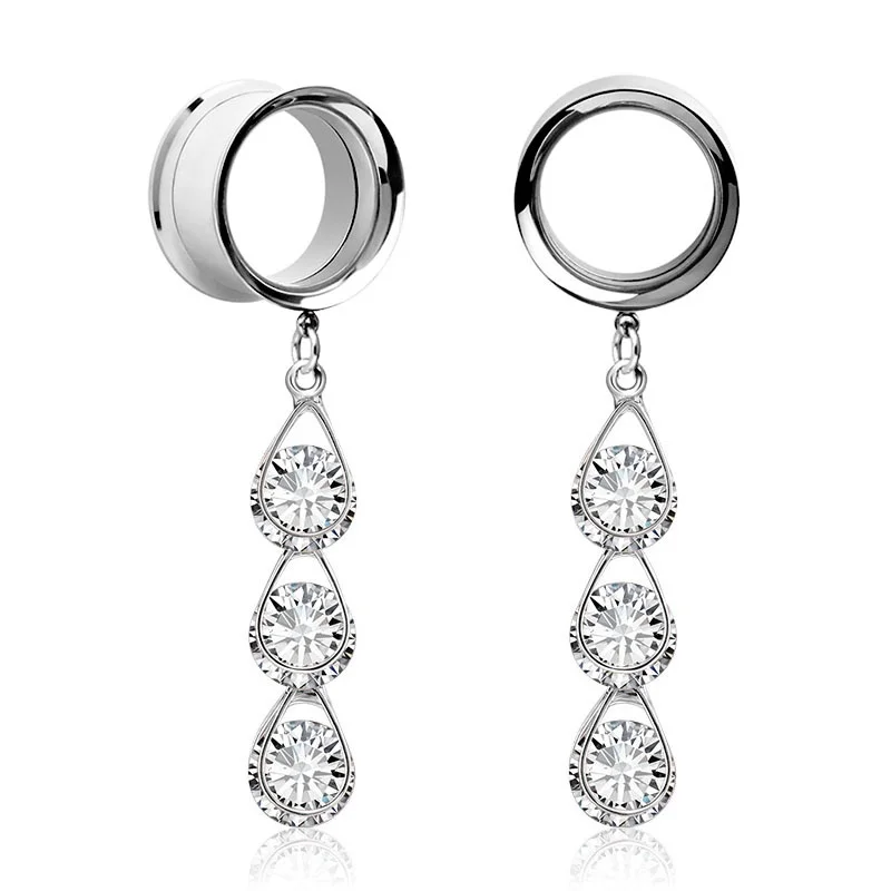2pieces Ear Plugs Tunnels Ear Expansions Ear Reamer Ear Dilations Waterdrop CZ Gem Dangle Ear Piercing Oreja Expansiones Elegant