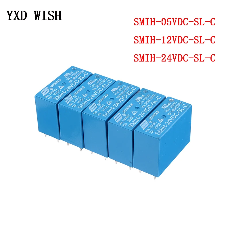 5PCS SMIH-05VDC-SL-C SMIH-12VDC-SL-C SMIH-24VDC-SL-C 05 12 24 V Relays 250V 16A 8PIN SMIH-05V 12V 24VDC-SL-A 6Pin Relay