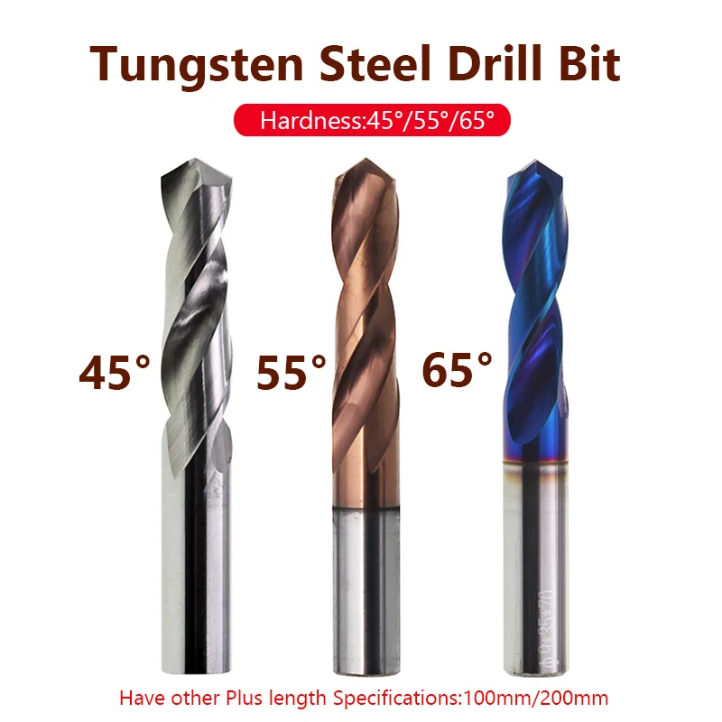 Tungsten Carbide Drill Bits Set 1mm To 10mm HRC65° Spiral Flute Twist Drill  Bit CNC Lathe Drilling Tools Metalworking Bits