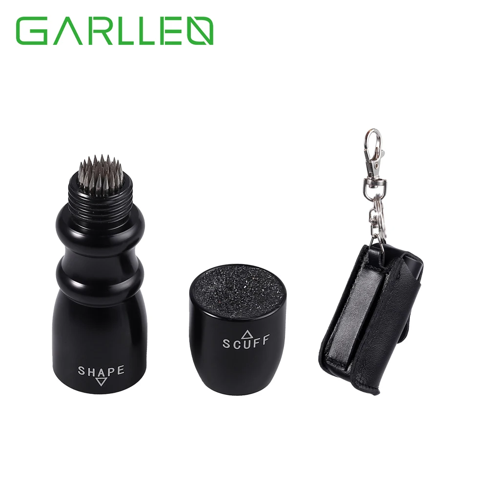 GARLLEN 3 In 1 Pool Cue Tip Shaper Scuffer Aerator Pool Cue Tip Shaper For Billiard Snooker With A Keyring PU Carry Bag