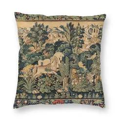 Animal And Horses In Woodland Square Throw Pillow Case Decoration Printing Antique French Tapestry Cushion Cover for Living Room