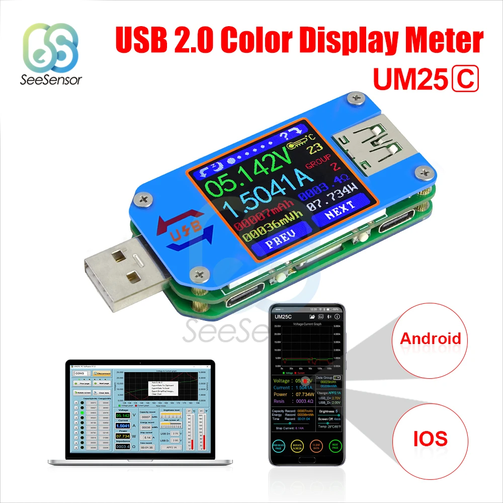UM24 UM24C UM25 UM25C UM34 UM34C misuratore di corrente di tensione USB 2.0 Micro USB tipo-c LCD voltmetro amperometro carica batteria Tester USB