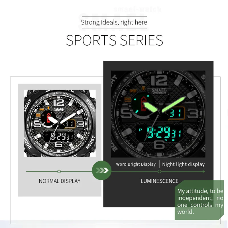 Men Watch Sport SMAEL Watch for Men Original Dual Time Display LED Backlight Electronic Stopwatch 1545 Popular Watches Dropship