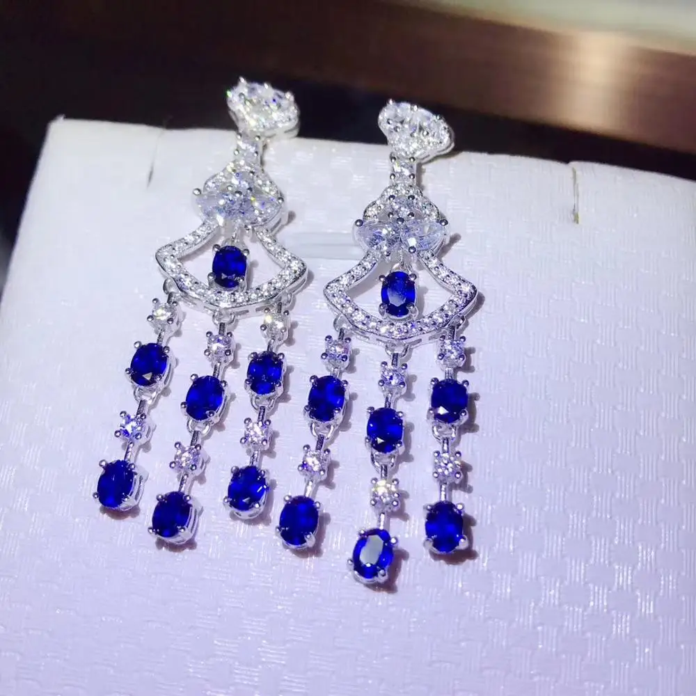 Sapphire earrings are recommended. Fashion front line. 925 Silver Natural Sapphire Lady Jewel Ear Nails