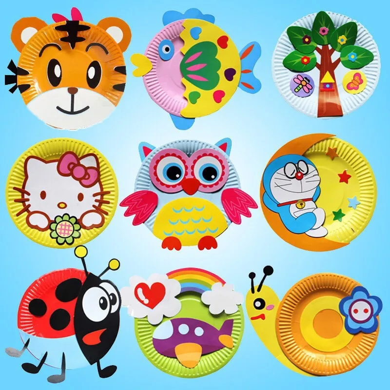 10pcs 3D DIY Handmade Toys Cartoon Paper Plate Stickers kids Art crafts diy toys Puzzle Education Toy for children girls & boys